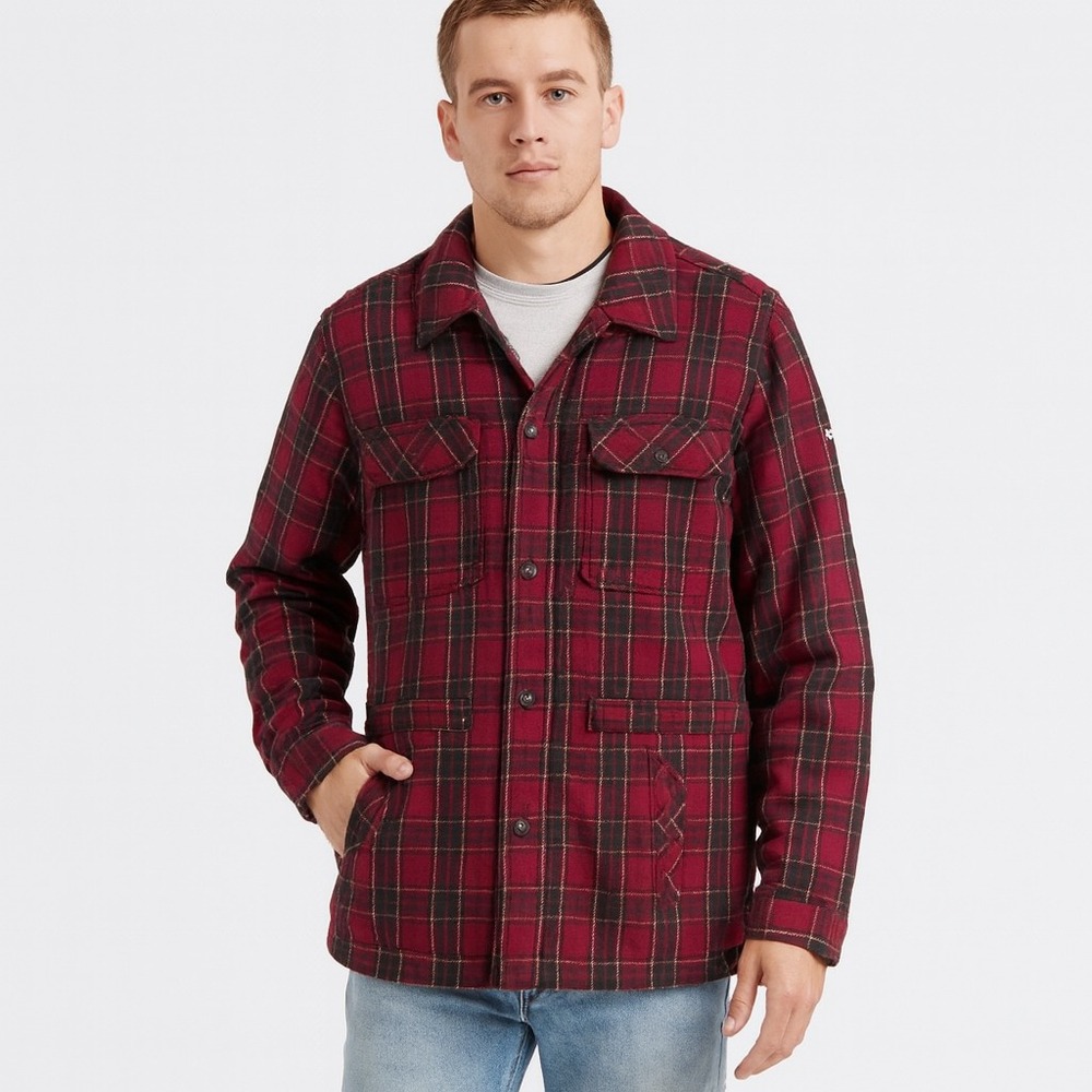 Quiksilver Flannel Jacket Medium Red Black Plaid Quilted Lining Cotton Shacket